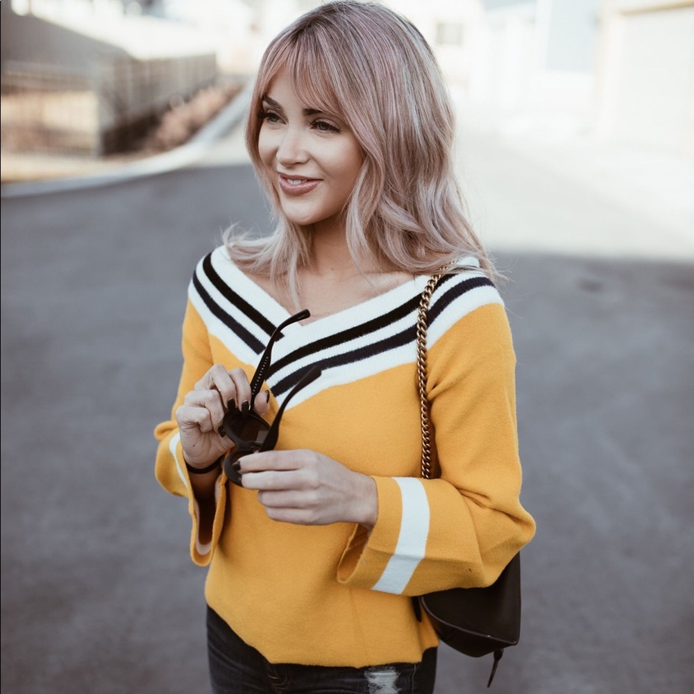 CARA LOREN- Yellow Varsity Sweater- Small